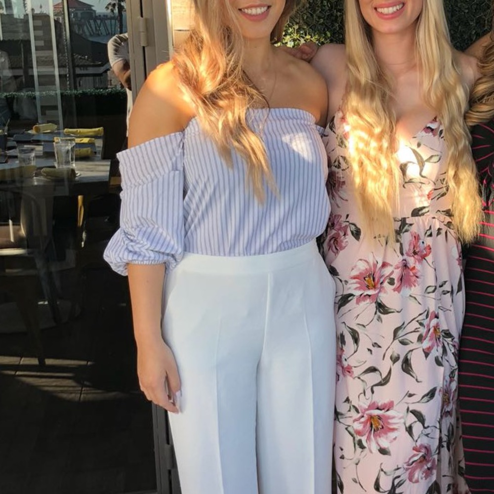 Chic Off the Shoulder Pinstripe Top in Medium